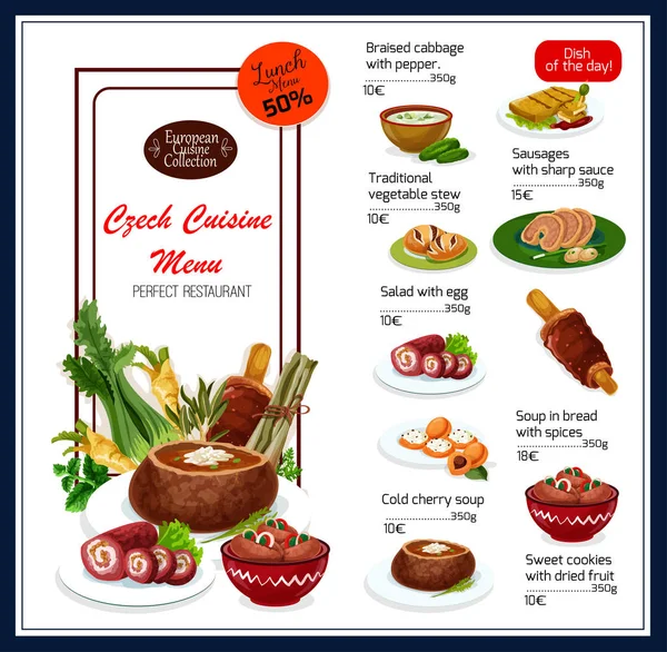 Menú vectorial para platos de cocina checa — Vector de stock