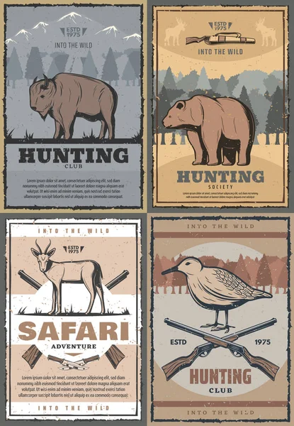 Дикие животные охотятся на ретро-плакат Safari — стоковый вектор
