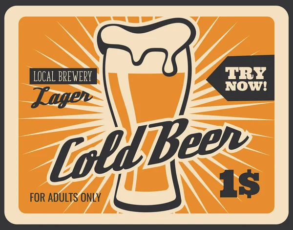 Brewery bar cold beer retro vector poster — Stock Vector