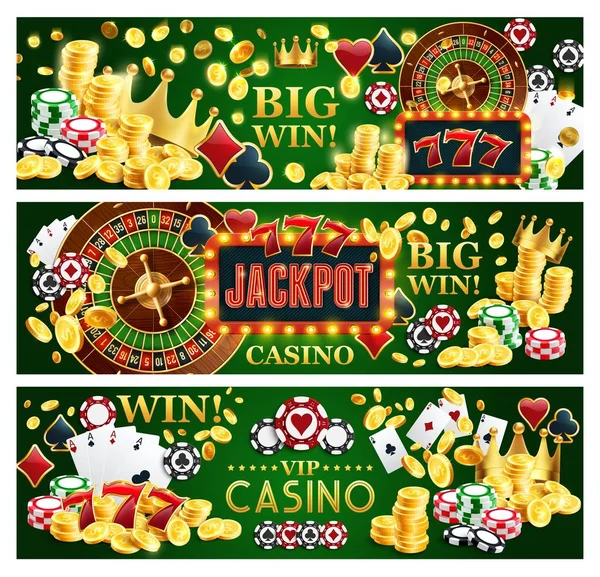 Bandiere del casinò online Jackpot con articoli da gioco — Vettoriale Stock