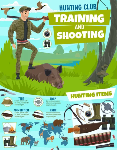 Avcılık spor kulübü poster, çekim eğitim — Stok Vektör