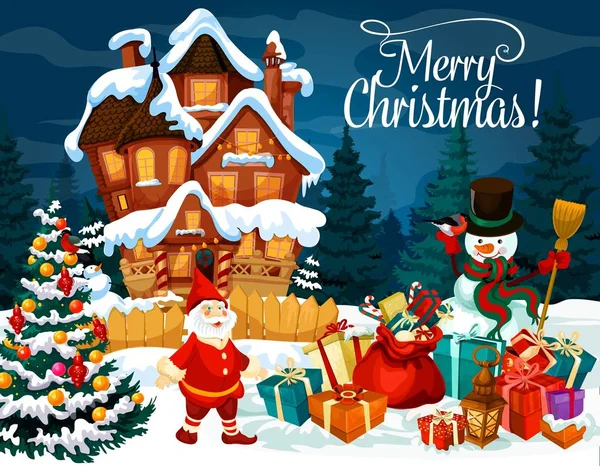 圣诞礼物, 雪人和矮人贺卡 — 图库矢量图片
