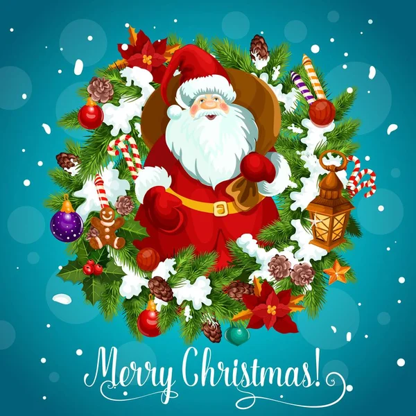 Feliz cartel de Navidad con Santa Claus y nieve — Vector de stock