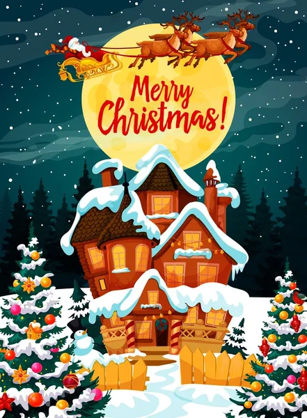 마구에서 산타 클로스와 함께 메리 크리스마스 포스터 — 스톡 벡터