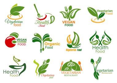 Vegetarian restaurant and organic food icons clipart