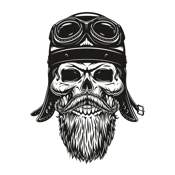 Biker-Totenkopf-Skizze in Helm und Brille — Stockvektor