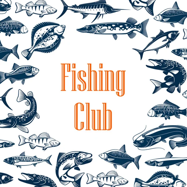 Fiske sport club affisch med fisk — Stock vektor