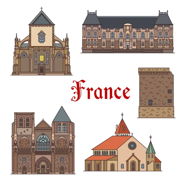 法国旅游地标和旅游景点 — 图库矢量图片