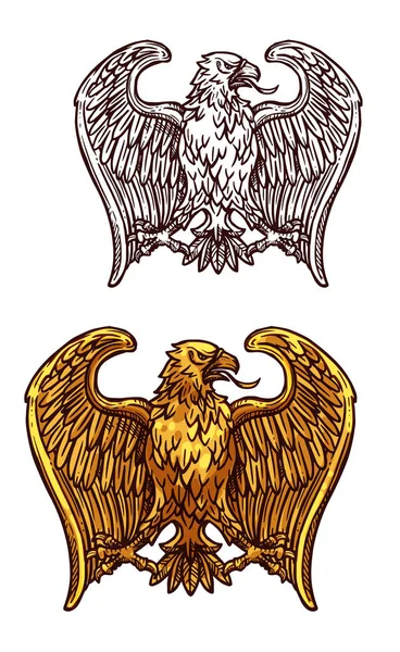 Heraldic gold eagle bird sketch — Stock Vector