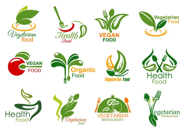 Restaurante vegetariano e ícones de comida orgânica — Vetor de Stock
