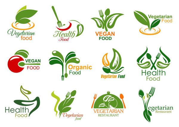 Vegetarian restaurant and organic food icons