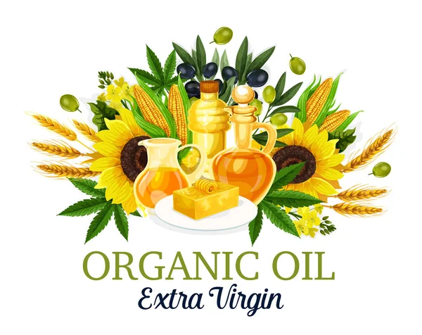 Organic oil with natural food ingredients — Stock Vector