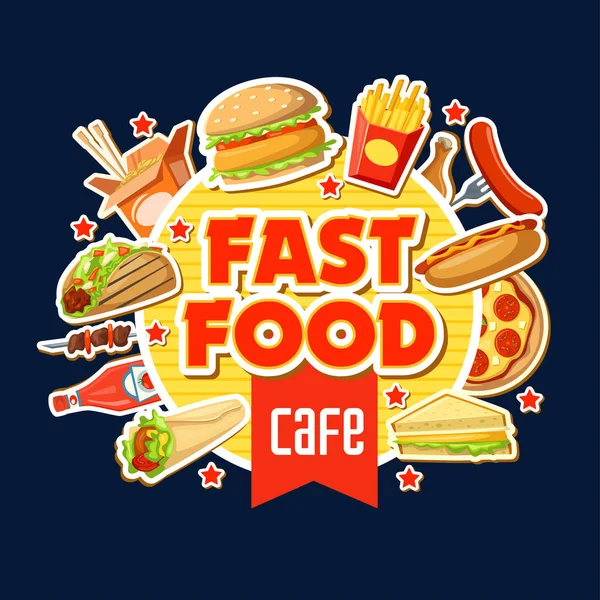 Cartaz de restaurante de fast food com crachá de refeição de almoço — Vetor de Stock