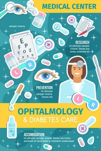 Oftalmologia medicina, itens e médico —  Vetores de Stock