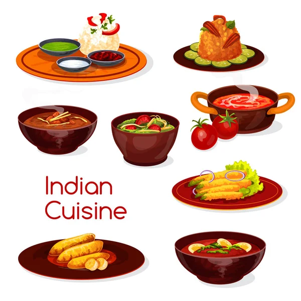 Indian cuisine food dishes and desserts — Stock Vector