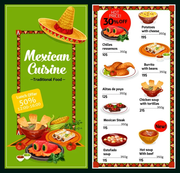 Mexická národní restaurace menu jídla — Stockový vektor