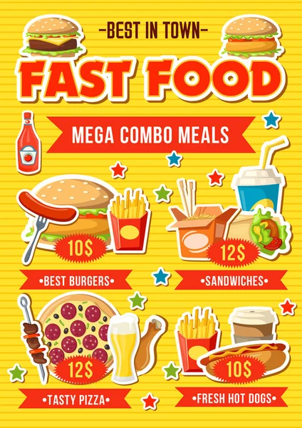 Fast food restaurant combo maaltijd menu — Stockvector