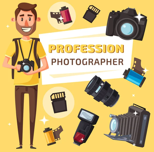 摄影师与照片项目和相机 — 图库矢量图片
