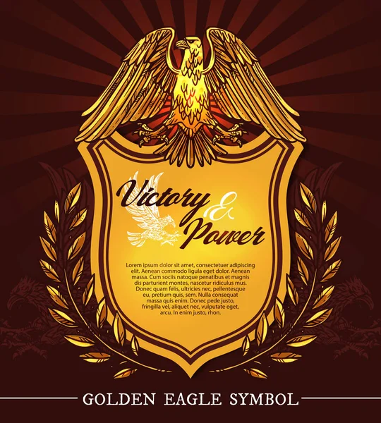 Golden hearldic eagle, shield and laurel — Stock Vector
