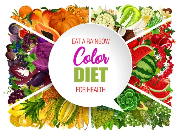 Kleur dieet voedsel, groente en fruit — Stockvector