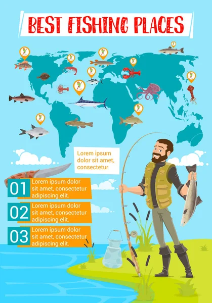 Vector lugar de pesca mapa infografías — Archivo Imágenes Vectoriales