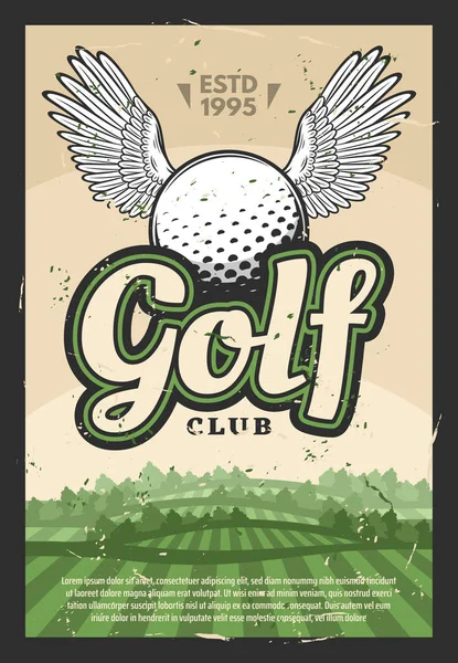 Golfschläger-Poster mit geflügeltem Sportball — Stockvektor