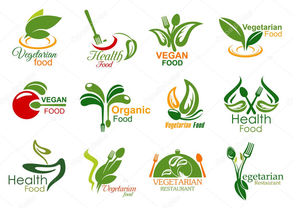 Vegetarian restaurant and organic food icons