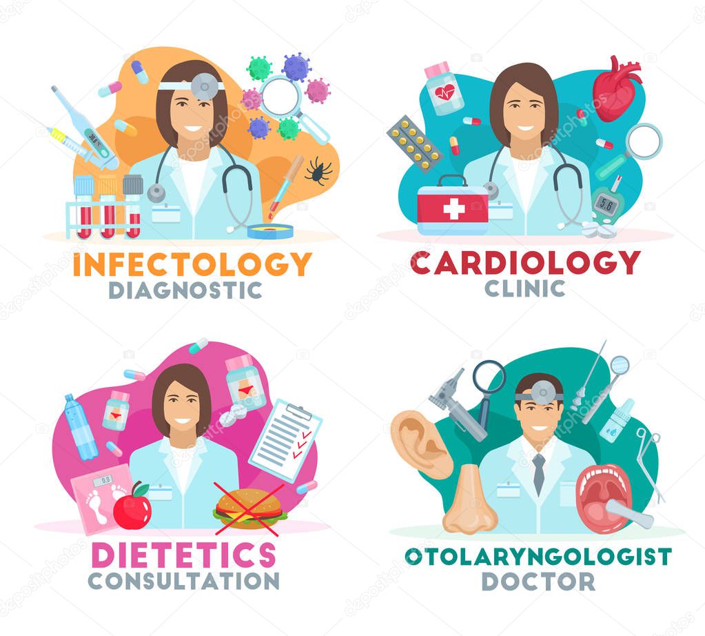 Vector medicine icons with doctors