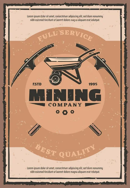 Empresa minera cartel retro con herramienta de trabajo minero — Archivo Imágenes Vectoriales
