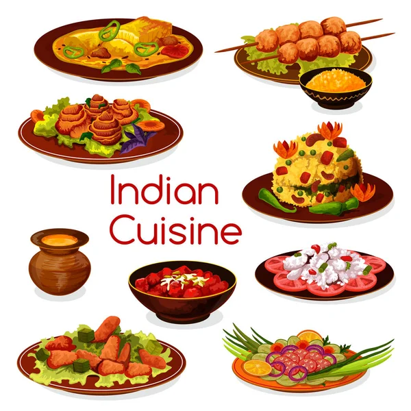 Indian cuisine vegetarian and meat dishes — Stock Vector