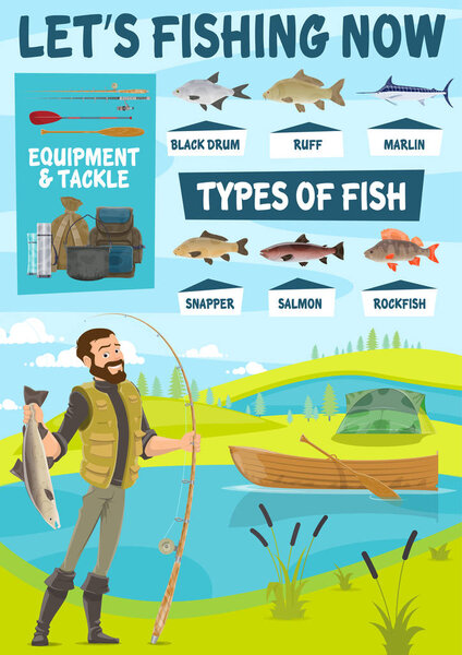 Рыболовное оборудование, рыбак и рыба
