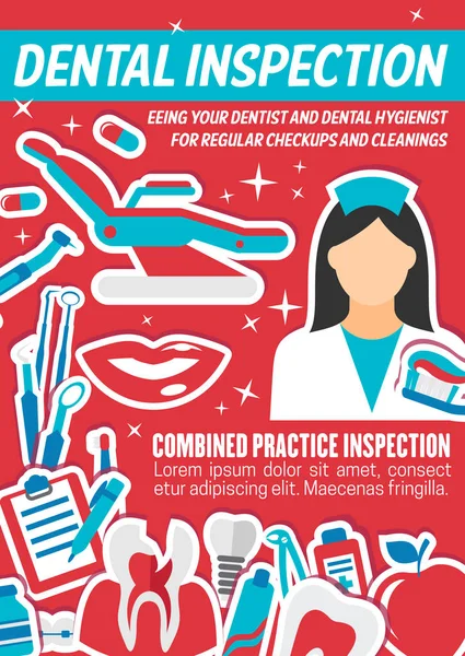 牙医和牙科工具医学海报 — 图库矢量图片