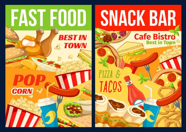 Fast food restaurante almoço refeição e bebidas — Vetor de Stock