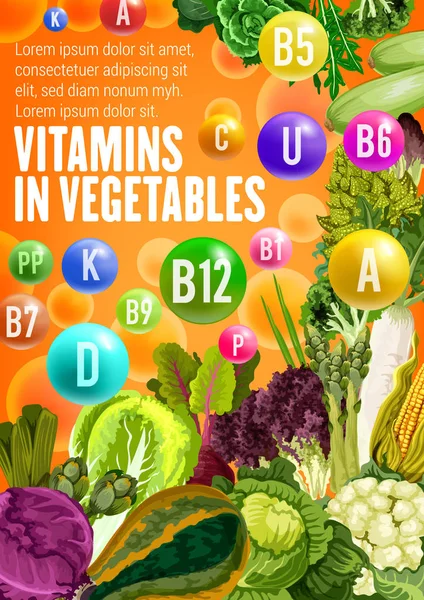 Vitamina fuente de alimentos en las verduras — Vector de stock