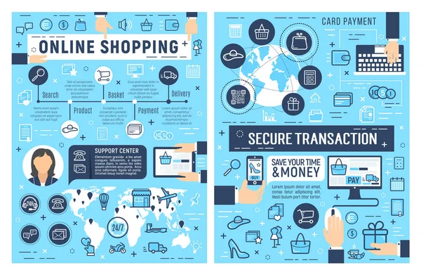 Online shopping och kort betalning säkerhet — Stock vektor