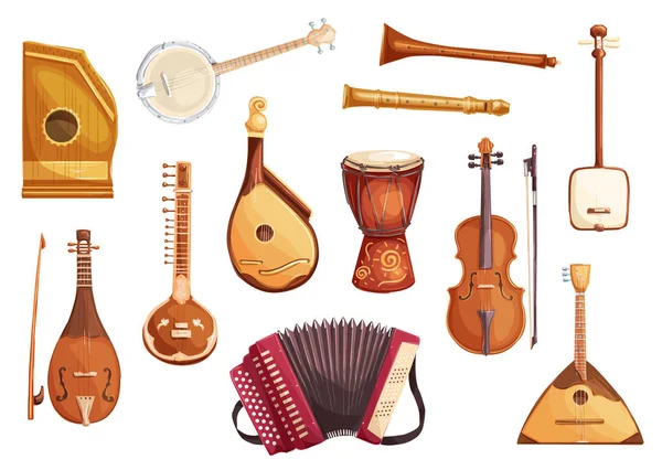 Instrumentos musicales folclóricos iconos acuarela — Archivo Imágenes Vectoriales