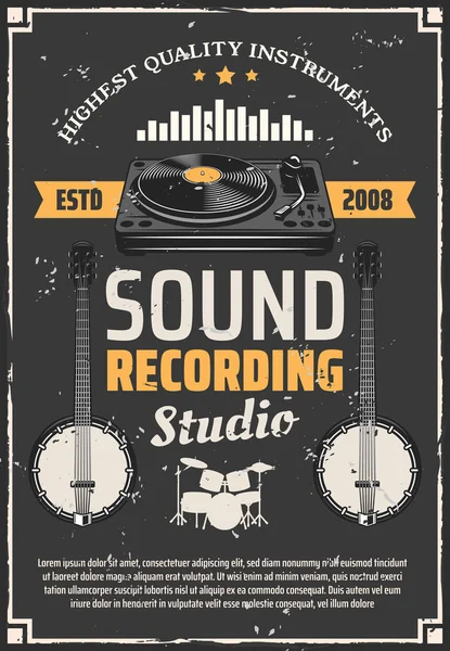 Recording studio and music instruments — Stock Vector