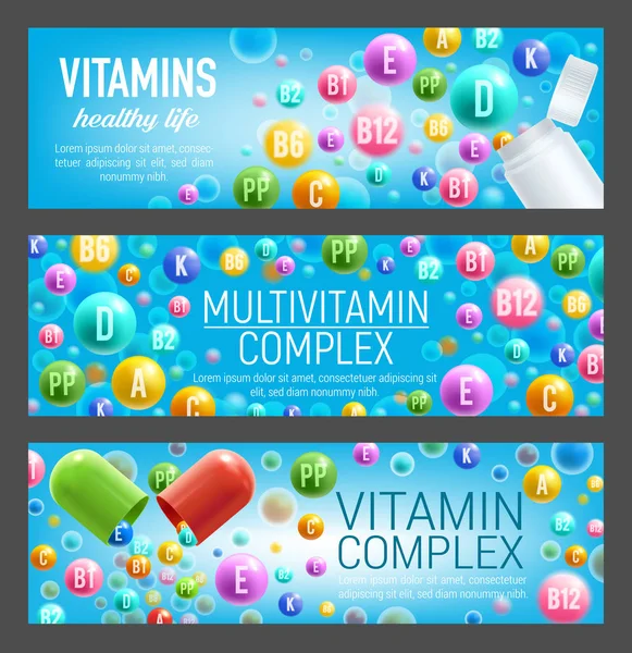 Vitamin és ásványi anyag tabletta bannerek — Stock Vector