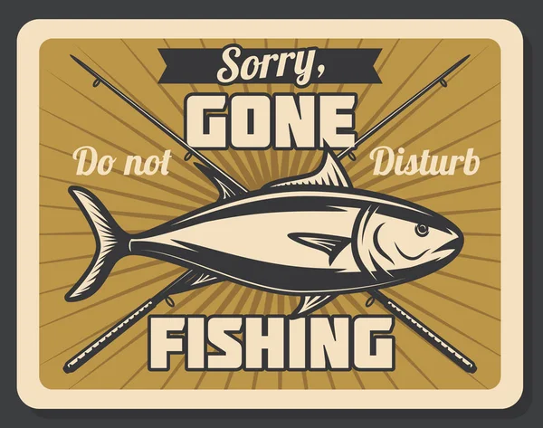 鱼和横渡的钓鱼竿复古海报 — 图库矢量图片