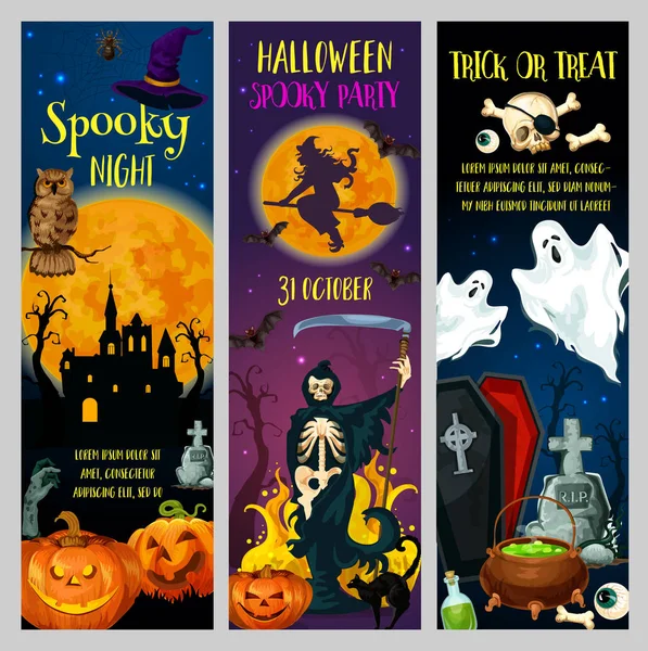 Halloween horror noche fiesta banners — Vector de stock