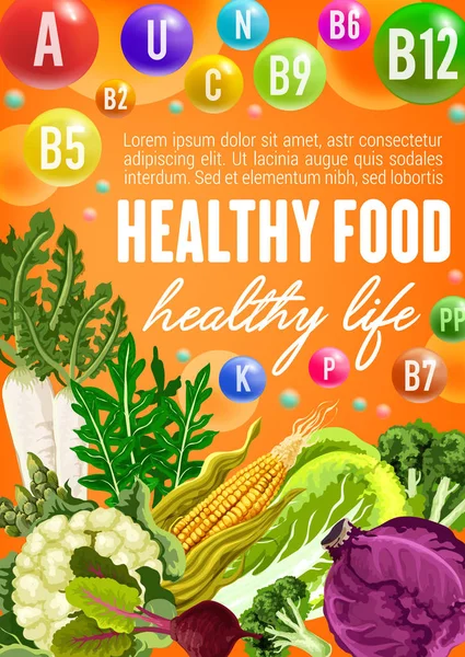 Gezonde plantaardige voeding en vitaminen — Stockvector