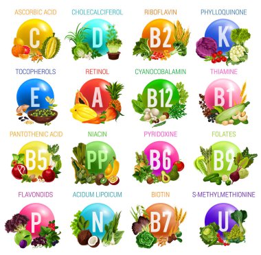 Vitamins and minerals, organic natural food clipart