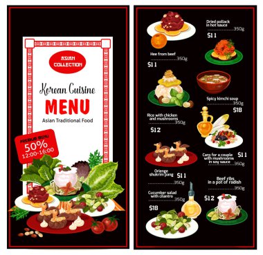 Korean cuisine menu dishes and desserts clipart