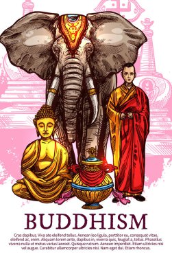 Buddha, monk, vase and elephant clipart
