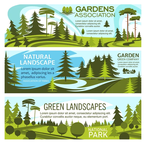 Servicio de diseño de paisajes verdes y jardinería — Vector de stock