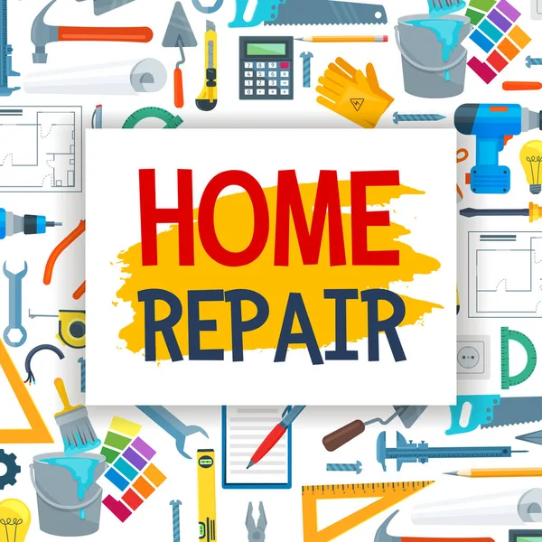 Home Reparatie Renovatie Hulpmiddelen Van Bouw Vector Timmerwerk Hamer Zaag — Stockvector