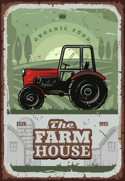 Αγρόκτημα σπίτι διάνυσμα αφίσα με γεωργός ελκυστήρα — Διανυσματικό Αρχείο