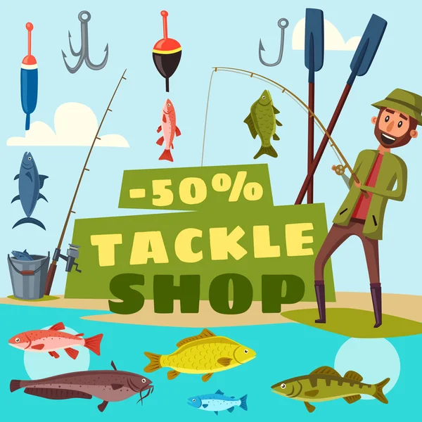 Pesca tienda aborda vector de dibujos animados — Vector de stock