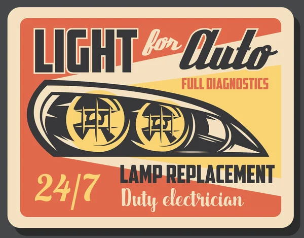 Substituição da lâmpada do carro e auto serviço de reparação de luz — Vetor de Stock