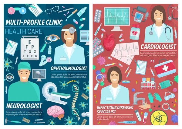 Ophtalmologiste et neurologue diagnostic médical — Image vectorielle